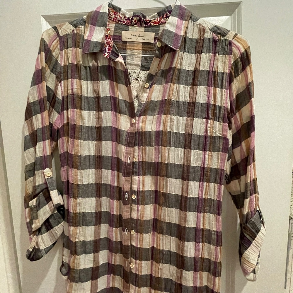 Anthropologie plaid button up tunic top